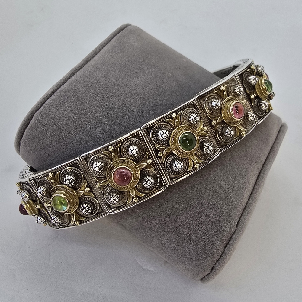 Konstantino Silver and 18K Gold Ornate Bracelet with Gemstone Accents